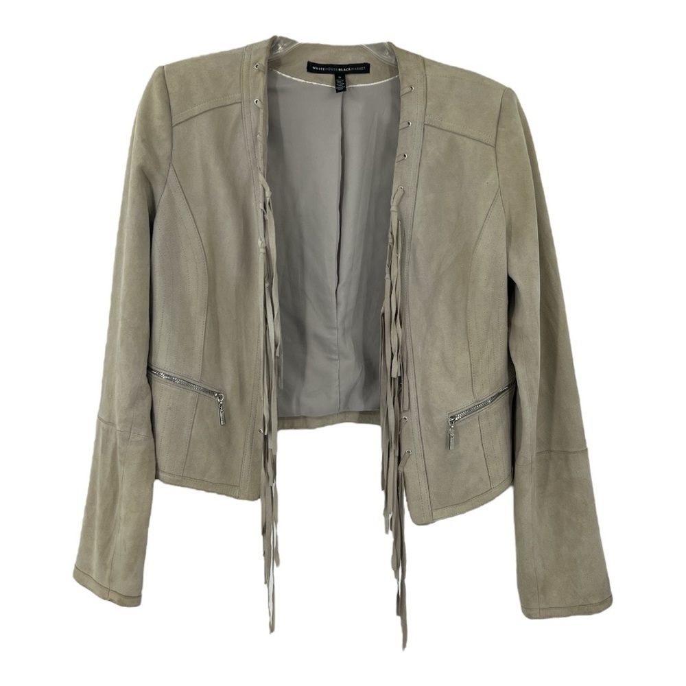 White House Black Market Suede Leather Fringe Jacket Trending SZ S
